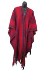 Traditional Mexican Fringed Shawl Red Stripe Handwoven 100  Wool Oaxaca Mexico