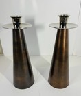 Modernist Candlestick Holders Brass       Silver Metal Taper Candle Home Decor  