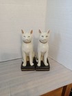 Set Of 2 White Cat Bookends With Black Base  Approximately 8x5