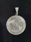 925 Sterling Silver Centenario Mexican Shape Charm Pendant 14k White Gold Plated