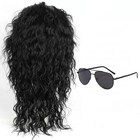 Michael Jackson Cosplay Black Wig Medium Long Curly Hair With Glasses