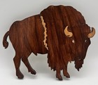 Vtg Rustic Cut Wood Buffalo Wall Art     
