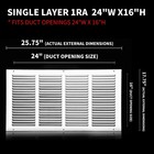 Return Air Grille 24x16 duct Opening Size  air 24 w X 16 h  Duct 