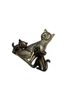 Vintage Gold Tone Bobbling Trembler Heads Three Kitty Cat Family Brooch Pin