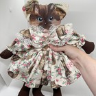 Vintage Cat Doll Handmade Hand Painted Wood Fabric Siamese Floral Lace Art Bow