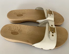 Vtg Dr  Scholls Original Sandals White Made In Italy Leather  wood Soles Size 10