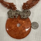 Vintage Chinese Carved Dragon Carnelian Large Pendant Necklace 18   