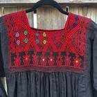 Vtg Mexican Peasant Boho Huipil Embroidered Black Red Half Sleeve Dress Sz L-xl