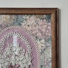 Vintage Framed Tatting Lace Flower Basket Art Pearl Accent Cottagecore Decor