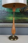 Mid Century Danish Modern Sculptural Tulip Walnut Wood   Brass Table Lamp