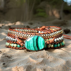 Natural Malachite Sea Sediment Stone Heart Chakra Healing Reiki Braided Bracelet
