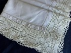 Antique Linen Tablecloth Machine Bobbin Lace Border Cream 114cm   45    Square