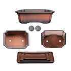 10 8 6 Inch Bonsai Pots With Tray  Set Of 3  Classic Brown   Unglazed Clay