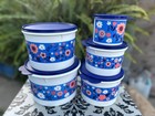 Tupperware Beautiful Flower Theme Stacking Canister Set 5  Blue white New