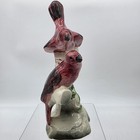 Unmarked Porcelain Red Bird Figurine Pair On Branch Small Green Leaf Made In Ca