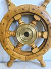 Vintage 12  Wooden Ships Wheel Brass Center Nautical Maritime Wall Decor Pirate