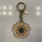    coach Tea Rose Flower Bag Charm Keychain Gold Hardware Ivory Studded Key Ring   