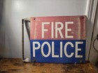 Vintage Police Fire Double Sided Metal Sign Police Officer Firefighter Man Cave
