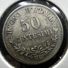 1863 Silver Coin 50 Centesimi Cents Value On Reverse King Vittorio Emanuele Ii