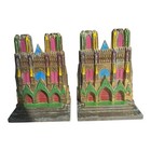 1950   s Gothic Cathedral Bookends Painted Stained Glass Spelter Rare