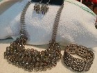 Silver Tone Round Multicolor Crystal Jewelry Set Necklace Bracelet   Earrings