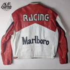Marlboro Vintage Racing Jacket Red   White Edition Cowhide Leather Biker Jacket 