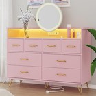 Pink Dresser For Bedroom With Led Light   Charging Station  8 Drawers Wooden 