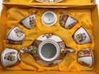Vintage Miniature Chinese Tea Set 6 Cups Teapot Lid Plate Famille Rose Boxed