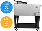 Gray 80qt Rolling Cooler Cart Ice Chest For Outdoor Patio Deck Party
