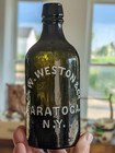    rare    Dark Olive Green Applied Top G w Weston Saratoga Mineral Water Bottle