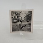 Vintage B w Photo Snapshot Young Boy Wearing Boxing Gloves Classic Car In Back