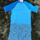 Ovovod Boys Shark Rashguard Swim Set Blue Upf Kids 12-14 Youth Large Nwt