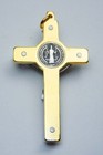 St  Benedict Crucifix 24kt Gold Plate - Blue 2 1 4 