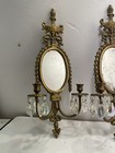 Vintage Pair Brass Oval Mirror Candle Sconces Hollywood Regency 23    W crystals