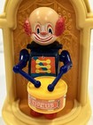Vintage 6  High Yl No  828 Plastic Wind Up Toy Drumming Clown Bank Blue Shirt