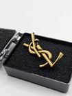 Ysl Antique Bronze Gold Brooch Hat Scarf Tie Collar Lapel Pin Saint Laurent