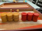 Vtg Crisloid 30 Bakelite Backgammon Butterscotch  swirl Cherry Red Chips 1 75   