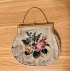 1950s Vintage Women   s Needlepoint Floral Frame Evening Bag Chain Handle