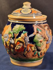 Vintage Gerz German Stoneware Tobacco Jar Lidded Biscuit Humidor Relief 7 5 