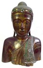 Vtg Large Antique Lacquered Gilded Carved Solid Wood Wooden Burmese Buddha Bust