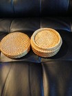 Vintage Woven Wicker Basket With 5 Coasters Set Cottage Decor 
