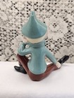 Vintage Holland Mold Ceramic Pixie Figurine     Sitting Elf Green Brown - As Is