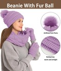 3pcs Winter Beanie Hat Scarf And Touch Screen Gloves Set For Women Knit Hat W   
