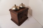 An Antique Oak Ringer Box W 2-1 2  Nickel Bells Sold As Is   Untested