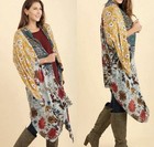 Umgee Mixed Floral Patchwork Kimono Cardigan Open Front Boho Gypsy S m