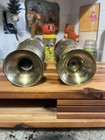 Pair Of Vintage Brass Vases - Small Urns Enamel Floral Shelf Decor