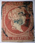Travelstamps  1856 Spain Stamps Sc 45  Used  Imperf  Unwmk  Queen Isabella Ll