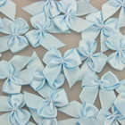 50pcs Boutique Mini Light Blue Satin Ribbon Bows Flowers Appliques Diy Craft For