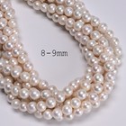 High Quality Aaa White Fresh Water Pearl Off Round Beads 8-9mm 9-10mm 15 5   Str