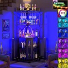 Corner Bar Cabinet 5-tiers Industrial Wine Cabinet With Power Outlets Led Lights